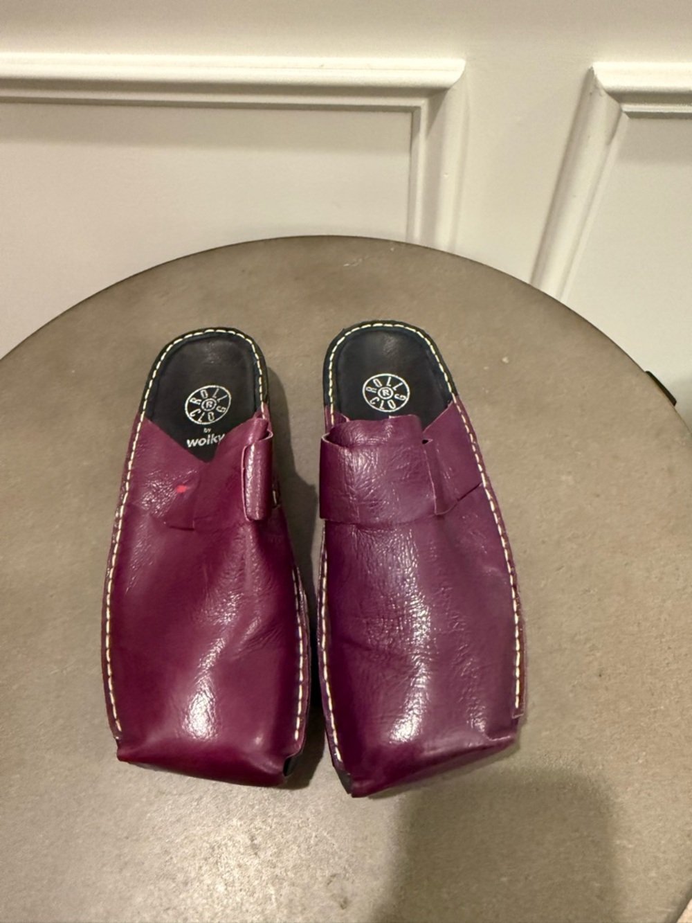 Wolky Plum Leather Slide Clogs